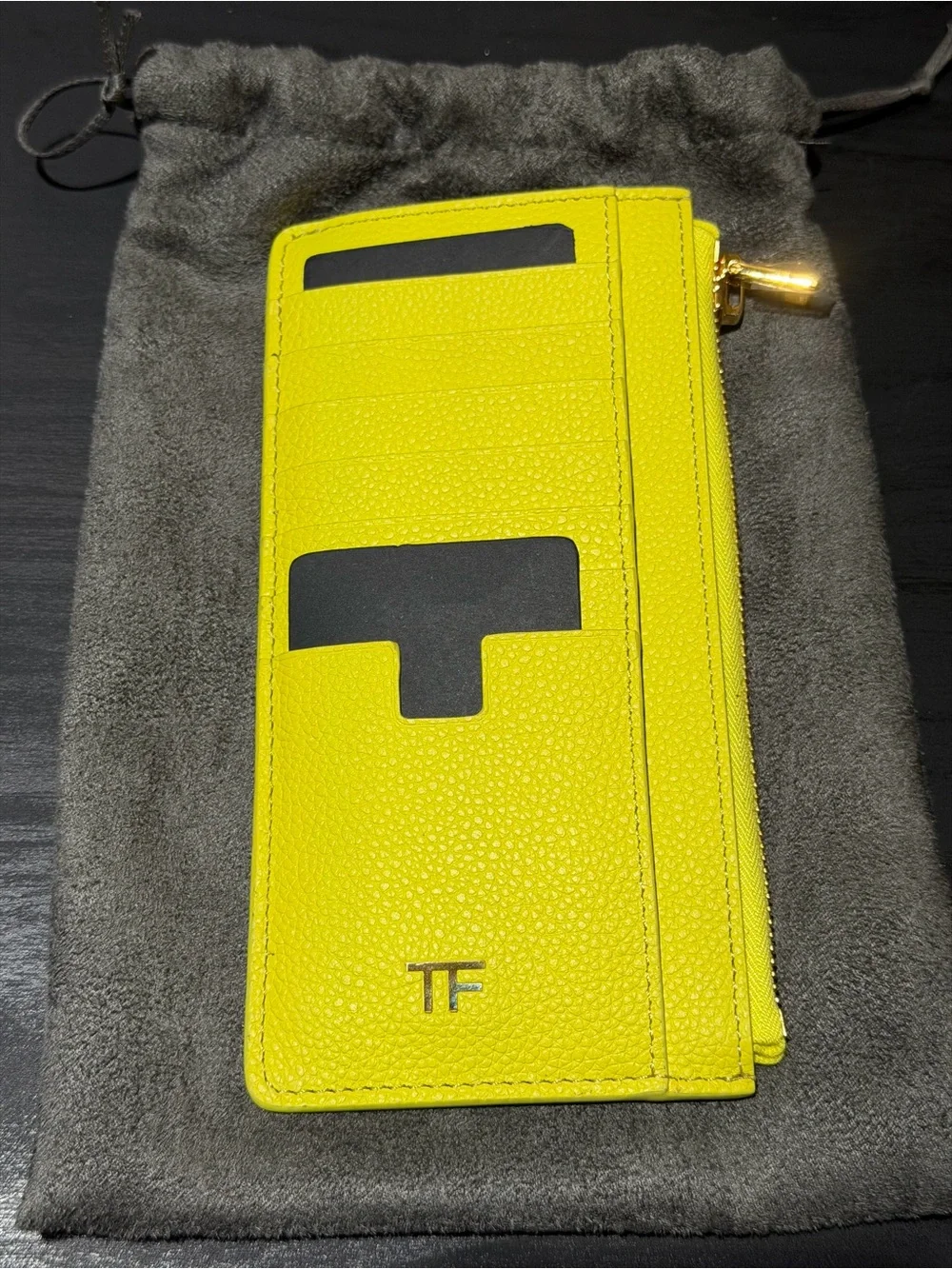Tom Ford Yellow Leather Card & Phone Wallet with Black Accents